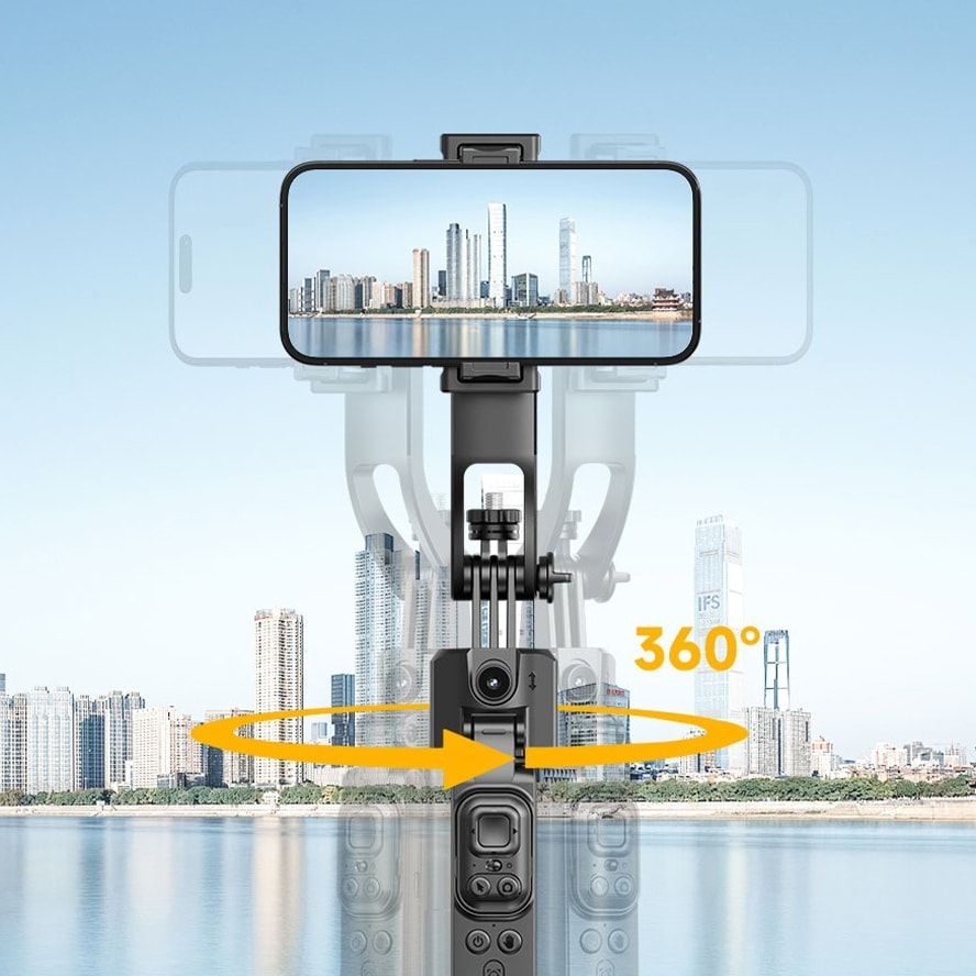 The phone mount of the tripod rotating 360 degrees